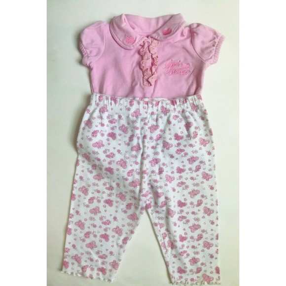 Girls Size 9M 6-9 Months Two Piece Pink Apple Bottom Top & Butterfly Pants - Picture 2 of 8